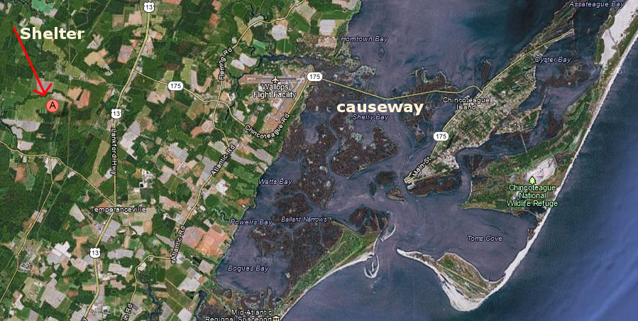 storm shelter for Chincoteague Island residents is west of Route 13, on mainland