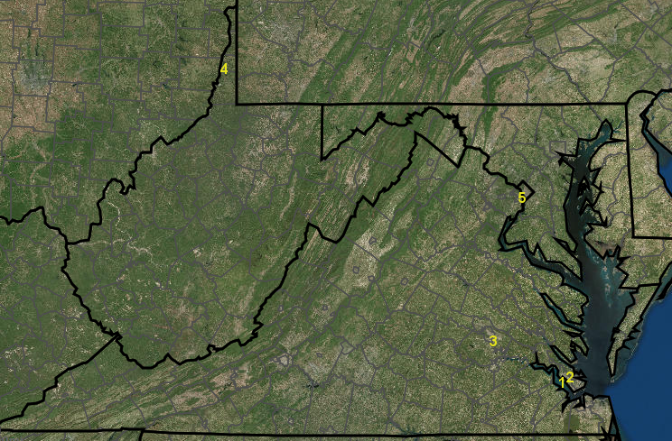 governors have ruled Virginia from five separate capitals at 1) Jamestown, 2) Williamsburg, 3) Richmond, 4) Wheeling, and 5) Alexandria