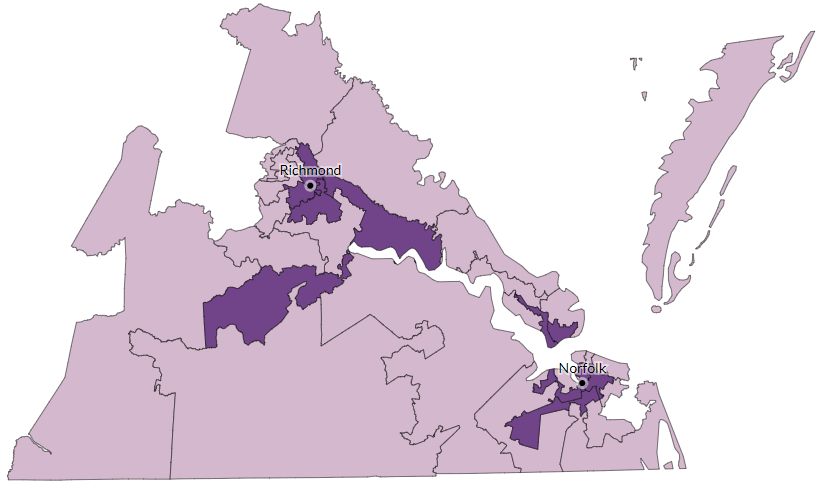 the Bethune-Hill v. Virginia State Board of Elections case involved 11 House of Delegates districts near Richmond and in Hampton Roads