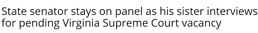 headline showing the anti-nepotism policy regarding election of judges related to sitting members of the State Senate changed in 2019