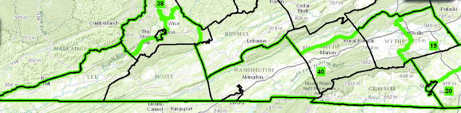 the State Senate has 40 members, and the 40th (Senate) District stretches from Cumberland Gap to Mount Rogers
