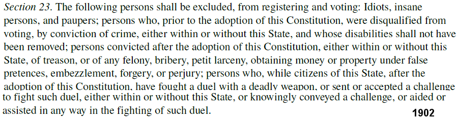 since 1830, the Constitution of Virginia has declared that people convicted of a felony lose the right to vote