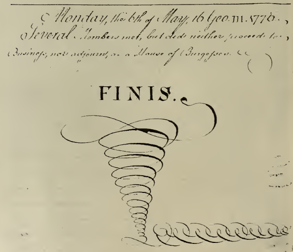 the journal recording the last meeting of the House of Burgesses concluded with a flourish