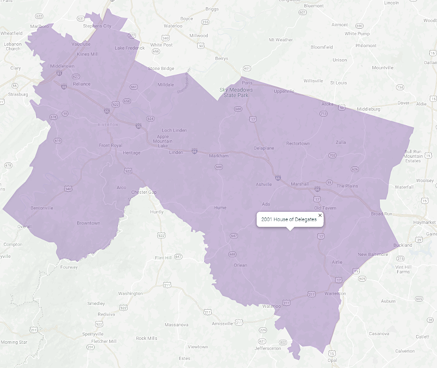 between 2001-2010, all of Front Royal was within the House of Delegates 18th District