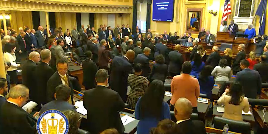 the State Senate, Virginia Supreme Court, Governor's Cabinet, and invited guests meet in the House of Delegates Chamber for the Governor's address at the opening session of the 2024 General Assembly