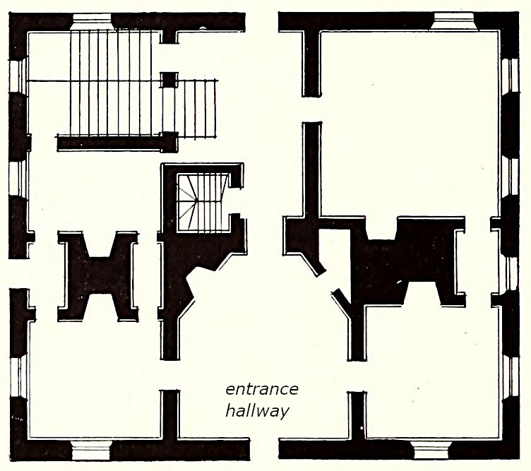 the Governor's Palace started as a square building, with a ballroom added over 35 years later at the rear of the building (top of sketch)