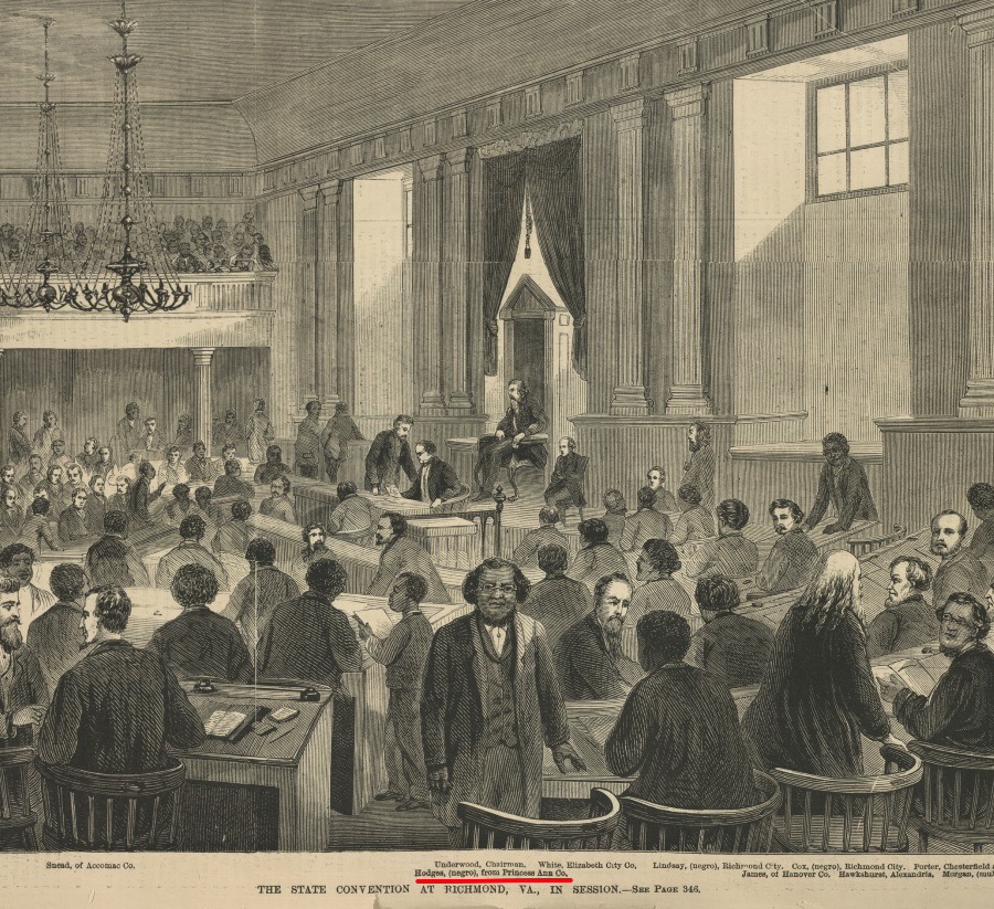 Willis Augustus Hodges, wearing glasses at the 1868 convention chaired by Judge John C. Underwood