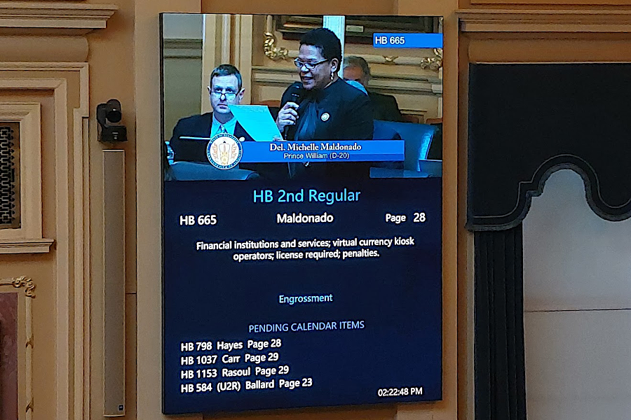 in the House Chamber at the State Capitol during a General Assembly session, delegates quickly summarize their bills before discussion and votes
