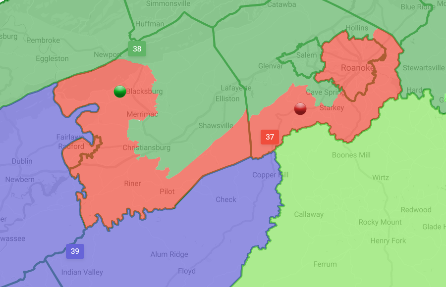 Democrats proposed a plan for a State Senate District that prioritized linking Democratic-leaning precincts in Roanoke and Blacksburg over compact and contiguous criteria