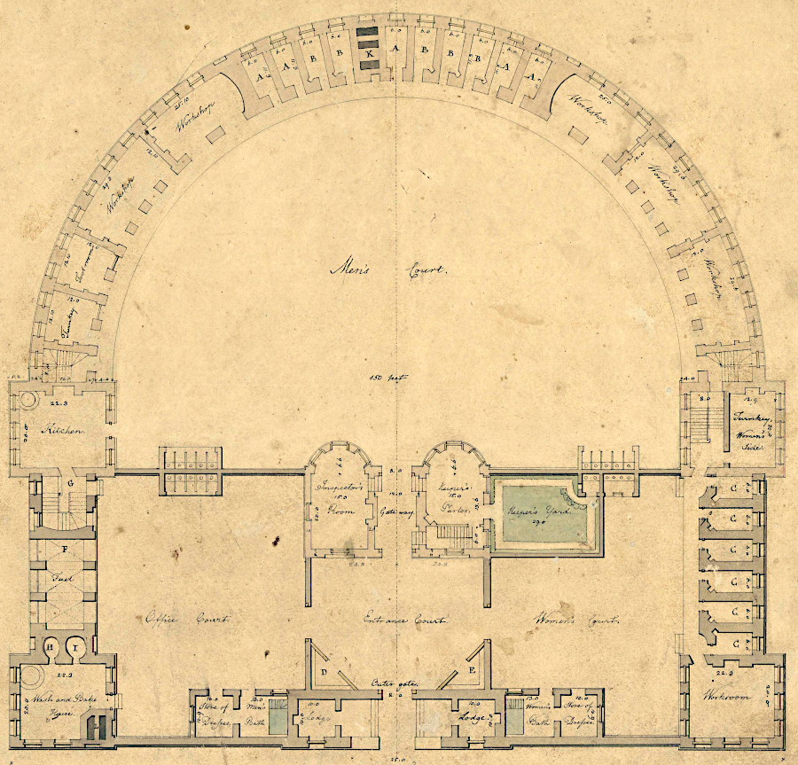 Latrobe's 1797 design was a semicircle with three floors of cells