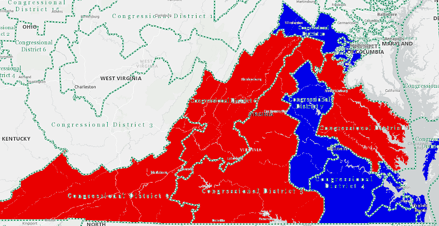 in 2020, allocating electoral votes by Congressional district would have given Donald Trump four votes in Virginia