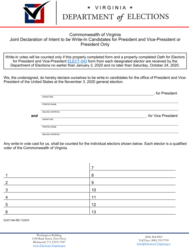 write-in candidates for President and Vice-President can get votes counted only if they file forms in advance