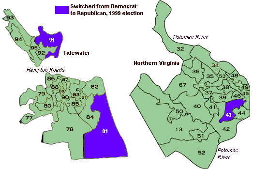 Tidewater/Northern Virginia party changes, 1999