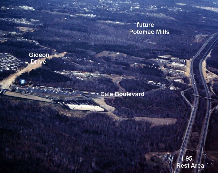 Gideon Drive under construction in 1980, at intersection with Dale Boulevard (Ashdale Plaza Shopping Center)