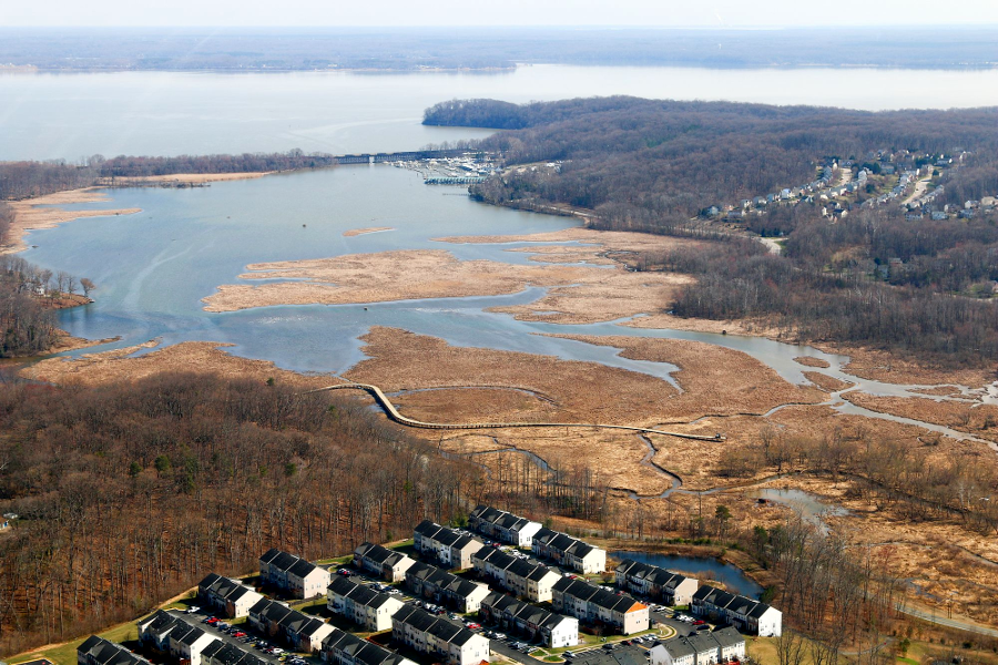mouth of Neabsco Creek, with new boardwalk under construction in 2018