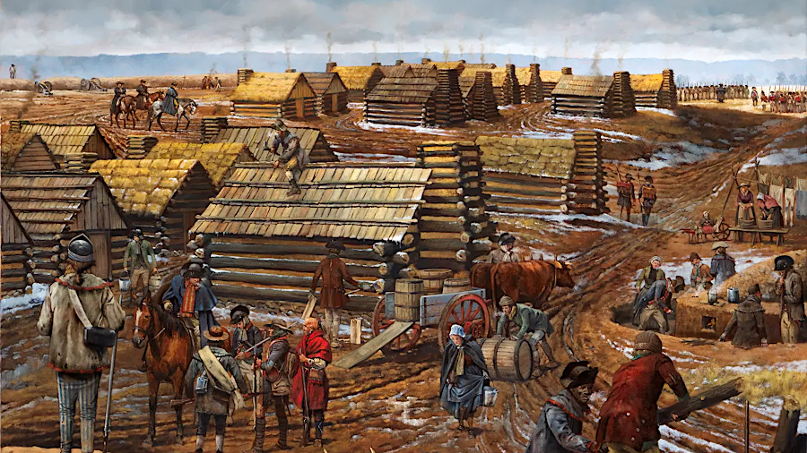 barracks at the Valley Forge encampment suggest how the Convention Army prisoners lived near Charlottesville in 1779-1781