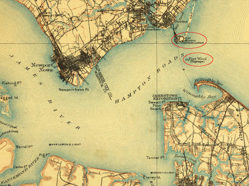 cannons at Fort Monroe could not control the Hampton Roads shipping channels, so Fort Wool was constructed on the Rip-Raps shoal