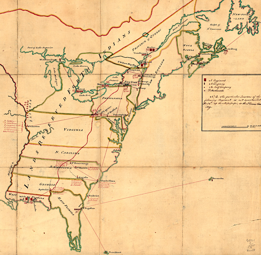 during the Stamp Act crisis in 1765, the largest number of British troops in Virginia were based at Fort Chartres (Prairie du Rocher) on the Mississippi River, far from Williamsburg
