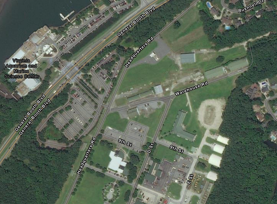 the parking lot for the Virginia Aquarium and Marine Science Center, between Headquarters Road and General Booth Boulevard, is on land leased from Camp Pendleton