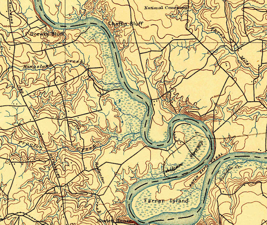 Confederates fortifications blocked Union forces from moving past Drewry's Bluff, upstream from the Appomattox River