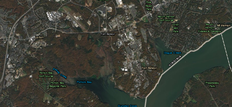 Fort Belvoir is located downstream from George Washington's home at Mount Vernon