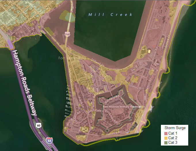 a Category 1 storm will cause flooding across most of Point Comfort