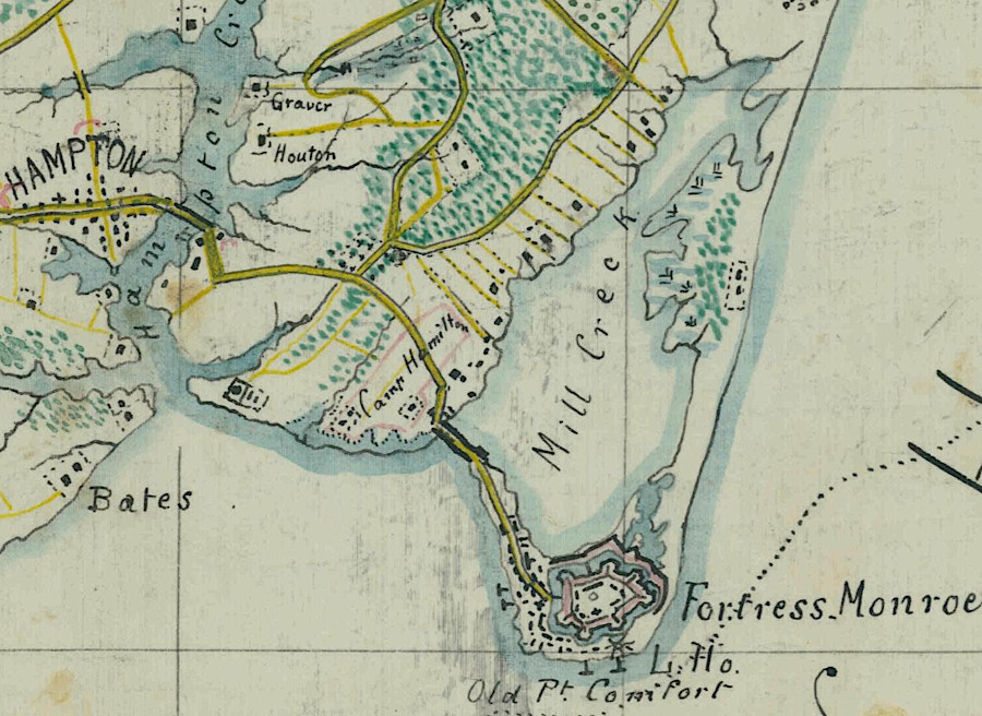 as Federal soldiers were sent to Fort Monroe in 1861, Camp Hamilton was established to provide a more-reliable water supply