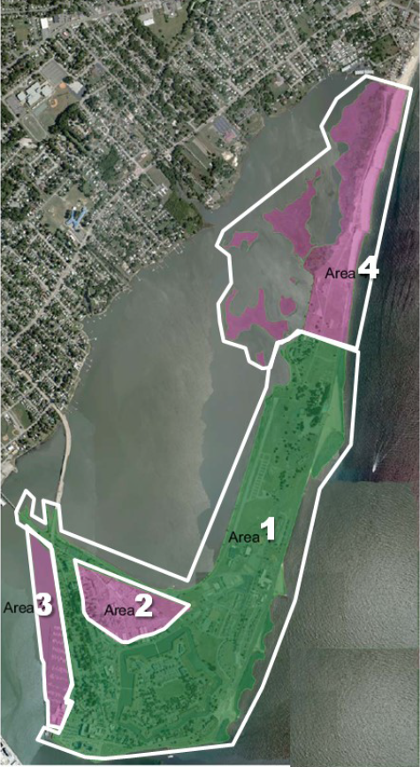 the US Army transferred land to the state of Virginia (1), the Fort Monroe Authority (2 and 3), and the National Park Service (4)