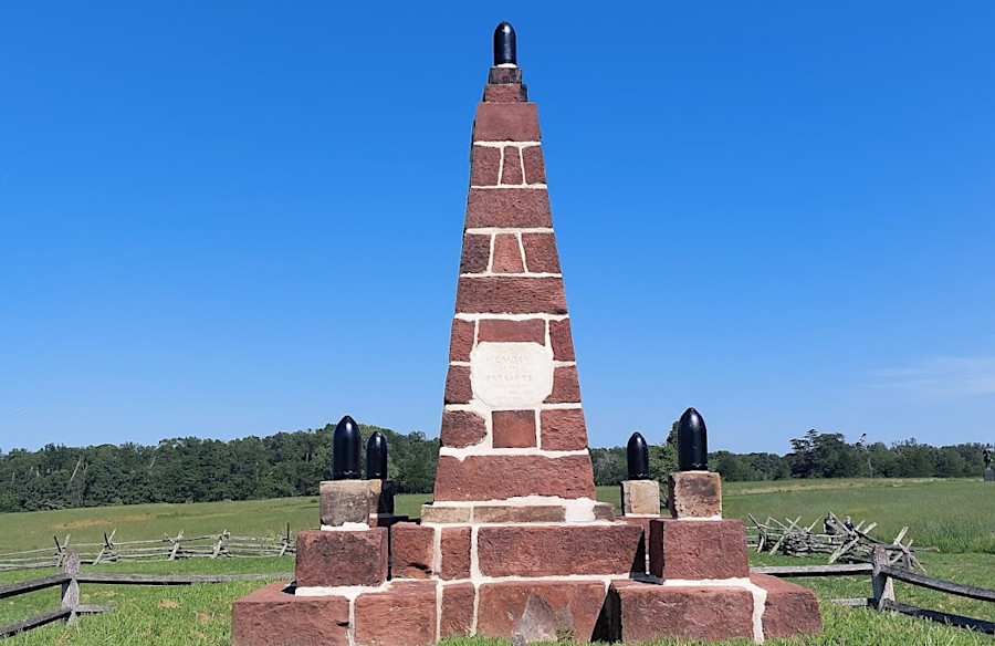 the Union monument erected in 1865 on Henry Hill has been restored to its original appearance, with artillery shells