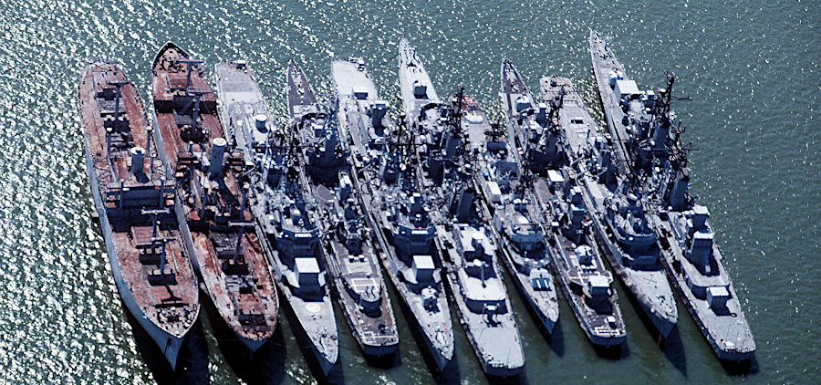destroyers in James River Reserve Fleet in 1993, with one destined for target practice and the others for scrap