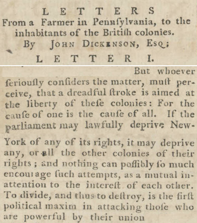 leaders in Virginia endorsed John Dickenson's perspective on inter-colonial coordination