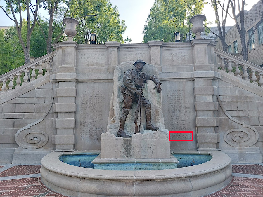 the Doughboy statue in Lynchburg still segregates the World War I dead by color