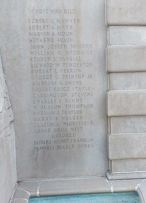 the Doughboy statue in Lynchburg still segregates the World War I dead by color