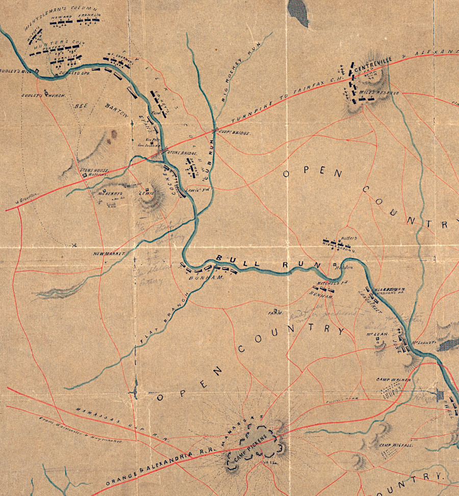 alignment of Confederate and Union forces at the start of the 1861 fighting at Manassas