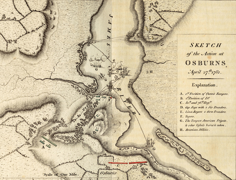Benedict Arnold destroyed the Virginia State Navy at Osborne's Landing on April 27, 1781