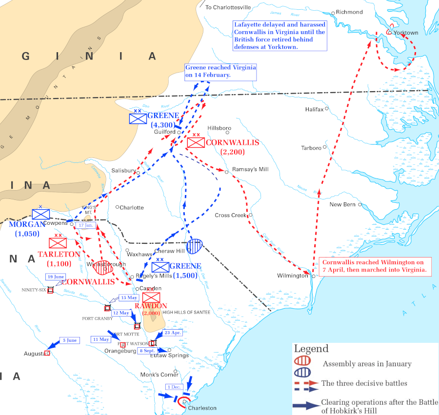 General Cornwallis failed to catch General Greene in the race to the Dan River, then ended up in Yorktown