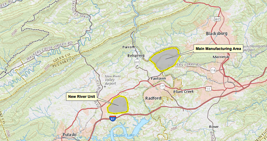 the Radford Arsenal included a New River Unit near Dublin in Pulaski County