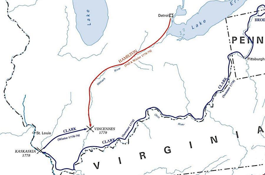 Lieutenant Governor Henry Hamilton marched from Fort Detroit and recaptured Vincennes in December 1778