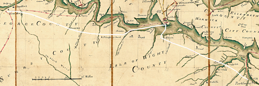 General Phillips moved from Portsmouth to the north side of the James River, then back across the river to capture Petersburg