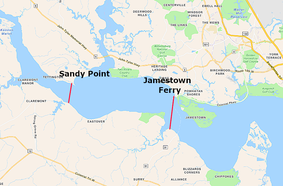 in November 1775, Virginia troops marched upstream to Sandy Point to cross the James River without interference from the British sloop Kingfisher