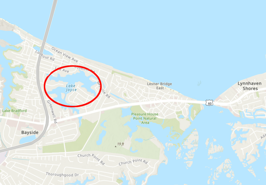 pirate treasure could be buried underneath yards of houses around Lake Joyce, once the outlet of the Lynnhaven River to Chesapeake Bay - or deeper inland, perhaps?