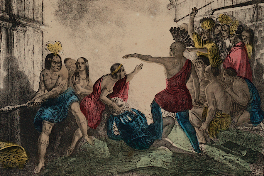 Pocahontas may have saved John Smith's life, but the stories of a romantic relationship are as unrealistic as the clothing in this painting