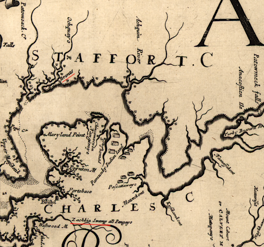 the Piscataway lived across the Potomac River in Maryland, but that did not stop the Brents and other settlers in Stafford County from attacking the fort in Zekiah Swamp