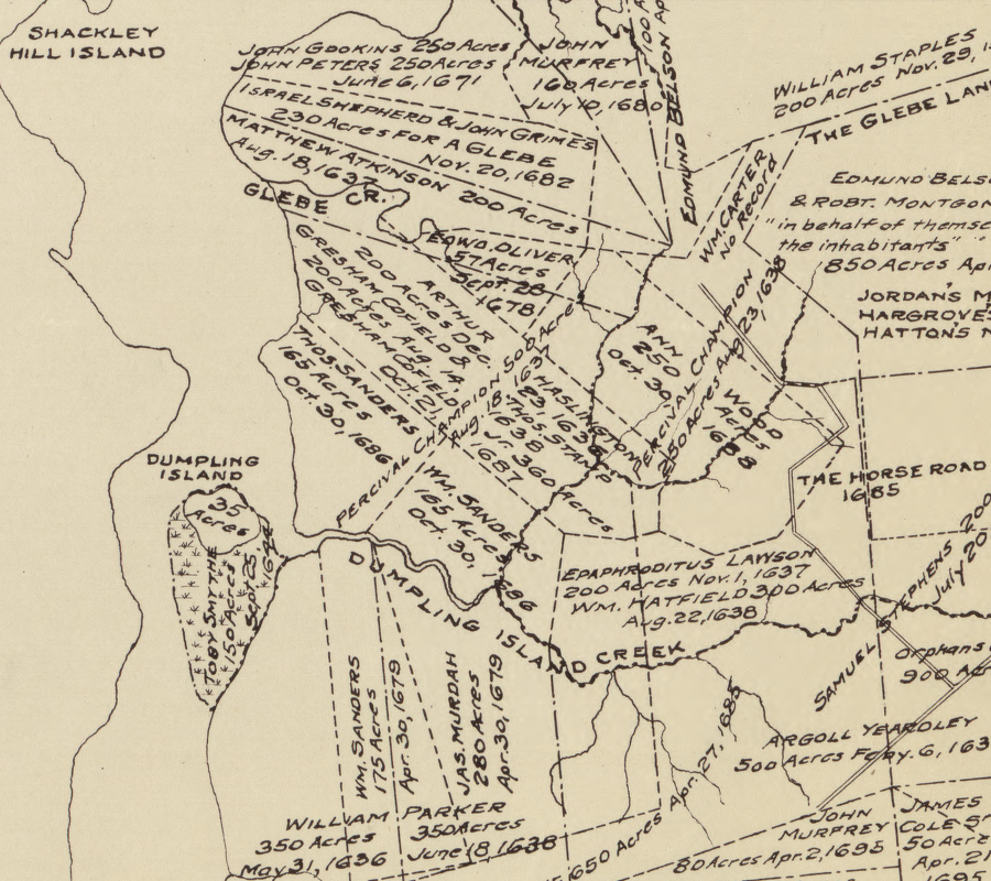 English colonists ignored Native American land claims and issued grants to land in Nansemond territory, including Dumpling Island