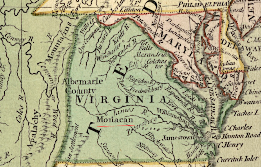 as late as the American Revolution, mapmakers still highlighted the historic Monacan presence along the James River