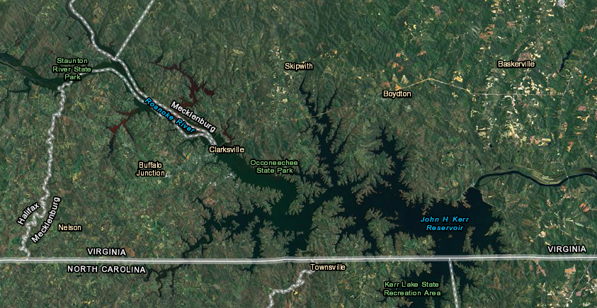 Occoneechee State Park, east of Clarksville on Buggs Island Lake (Kerr Reservoir)