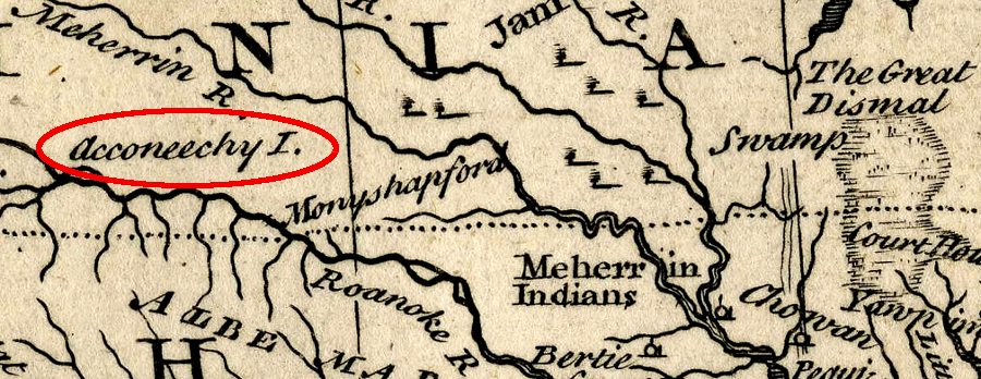 Occaneechee Island was a key trading location in the Piedmont for deerskins and furs from groups living as far west as the Tennnessee River