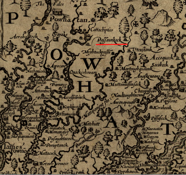 John Smith recorded the location of the town of Passaunkack, now the center of the Upper Mattaponi