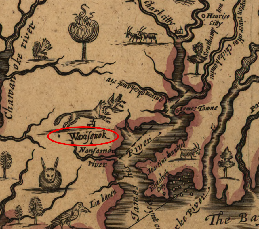 60 years after Jamestown was settled, the Warraskoyak presence was still recorded by mapmakers