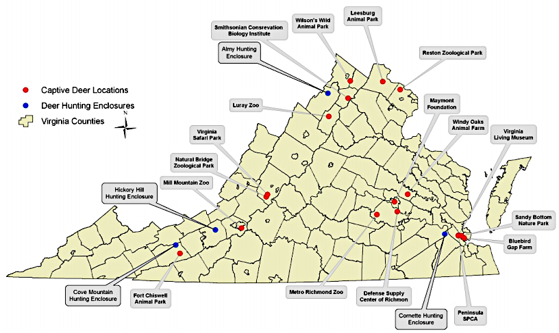 where captive deer and elk are located in Virginia